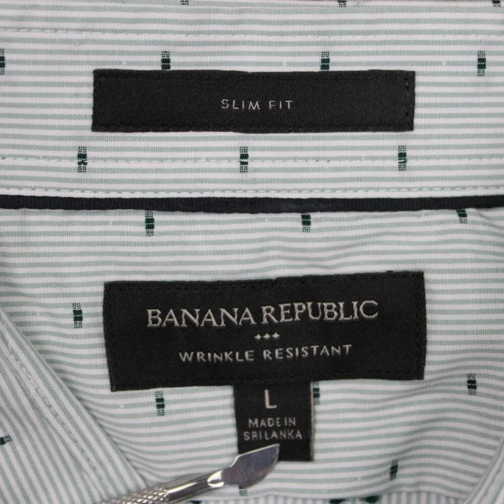 Banana Republic Shirt Mens Large Green Geometric Slim Fit Wrinkle Resistant L/S‎